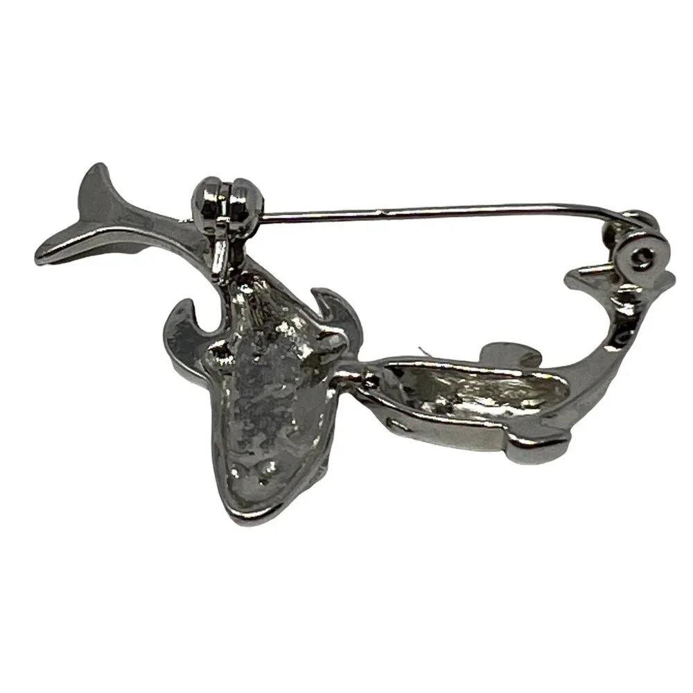 Dolphin Brooch Silver Tone Two Porpoise‎ Ocean Beach Marine Life Pin